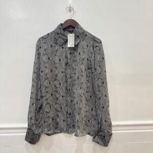 Roberto Cavalli Vintage Silk Button Shirt size M Black White Swirl Made Italy